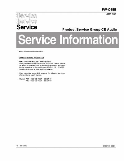 Philips FW-C555 Service Information Prod. Serv. Group CE Audio A02-166 (10-09-2002) - pag. 2